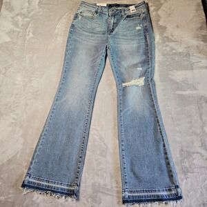 Judy Blue Mid Rise Distressed Bootcut Jeans Raw Hem Medium Wash 11/30 New
